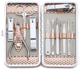 juosta  Professional Stainless Steel Nail Clipper Travel & Grooming Kit Nail Tools Manicure & Pedicure Set of 12pcs with Luxurious Case (Rose Gold)