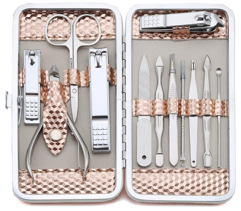 juosta  Professional Stainless Steel Nail Clipper Travel & Grooming Kit Nail Tools Manicure & Pedicure Set of 12pcs with Luxurious Case (Rose Gold)