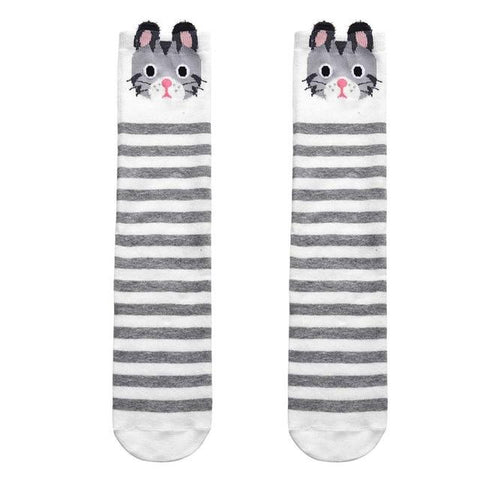 Cotton Knee High Socks For Kids Girl Print Cute Panda Cat Fox Cartoon Long Socks Children Winter Boot Socks Striped