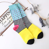 CHAOZHU New Arrival Cool Skateboard Hip Hop Dots Stripes Patchwork Pattern Fashion Brand Happy Socks Men Boys Male