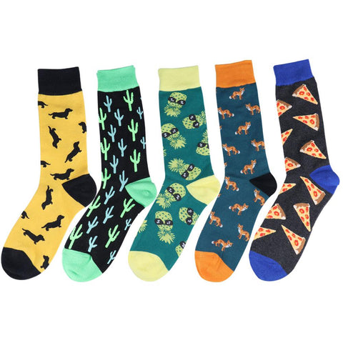 Funny Colorful Animal Fruit Food Crew Socks Men Fun Dachshund Pineapple Watermelon Chips Pumpkin Fox Pizza Cactus Long Socks