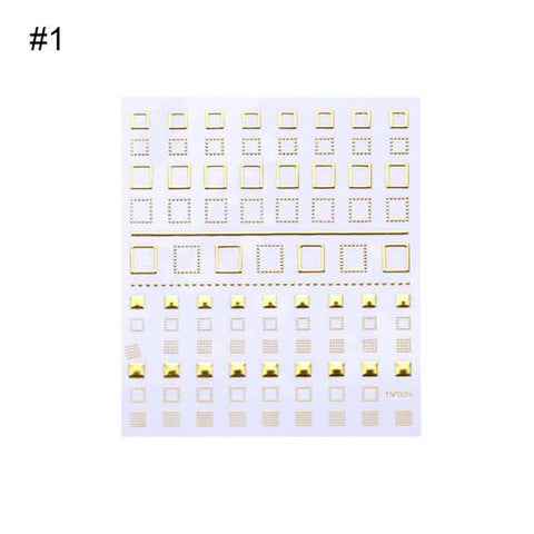 Geometric Patterns 3D Nail Sticker Decals Adhesive Moon Star Gold Stripes Wave Line Manicure DIY Nail Art Decoration 1 Sheet