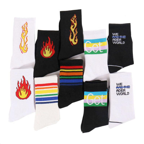 Happy Socks Men Funny Cotton Mens Socks Colorful Ankle Rainbow Socks Male Breathable Crew Socks Women Striped Long Letter Fire
